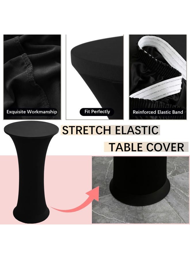Jusmate Cocktail Spandex Stretch Round Tablecloth, 2 Pack 24"x43" Fitted Highboy Stretch Table Cover High Top Round Cocktail Tablecloth for Bar Wedding Party Banquet (Black) - Image 5