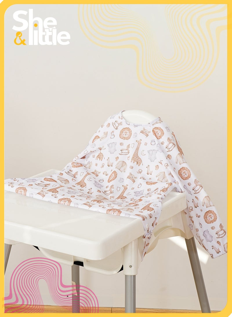 She&Little Waterproof Long Sleeve Baby Bib, Adjustable Feeding Smock Apron for Mess-Free Mealtime, Full Coverage Bib with Highchair & Table Attachment, Easy to Clean for 6–24 Months Toddlers (Little Lion) - Image 1