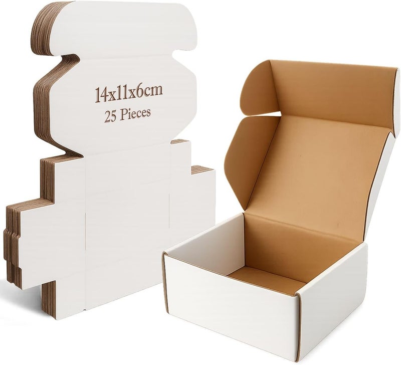 HYFY [25 PCS] Small Shipping Box 14x11x6cm - White Cardboard Boxes, Corrugated Carton for Mailing, Packaging, E-Commerce, Moving - Image 1