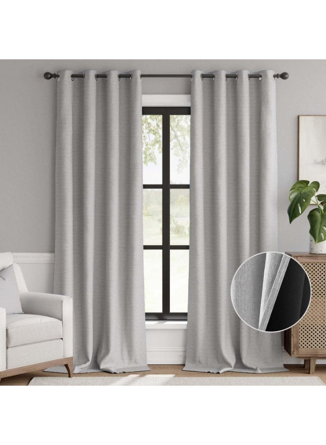 RATSAW Faux Linen Curtains 1 Panel Thermal Insulated Room Darkening Grommet Top Window Drape Curtain Grommet Light Blocking Blackout Drapes for Living Room Bedroom Light Gray 132*213cm