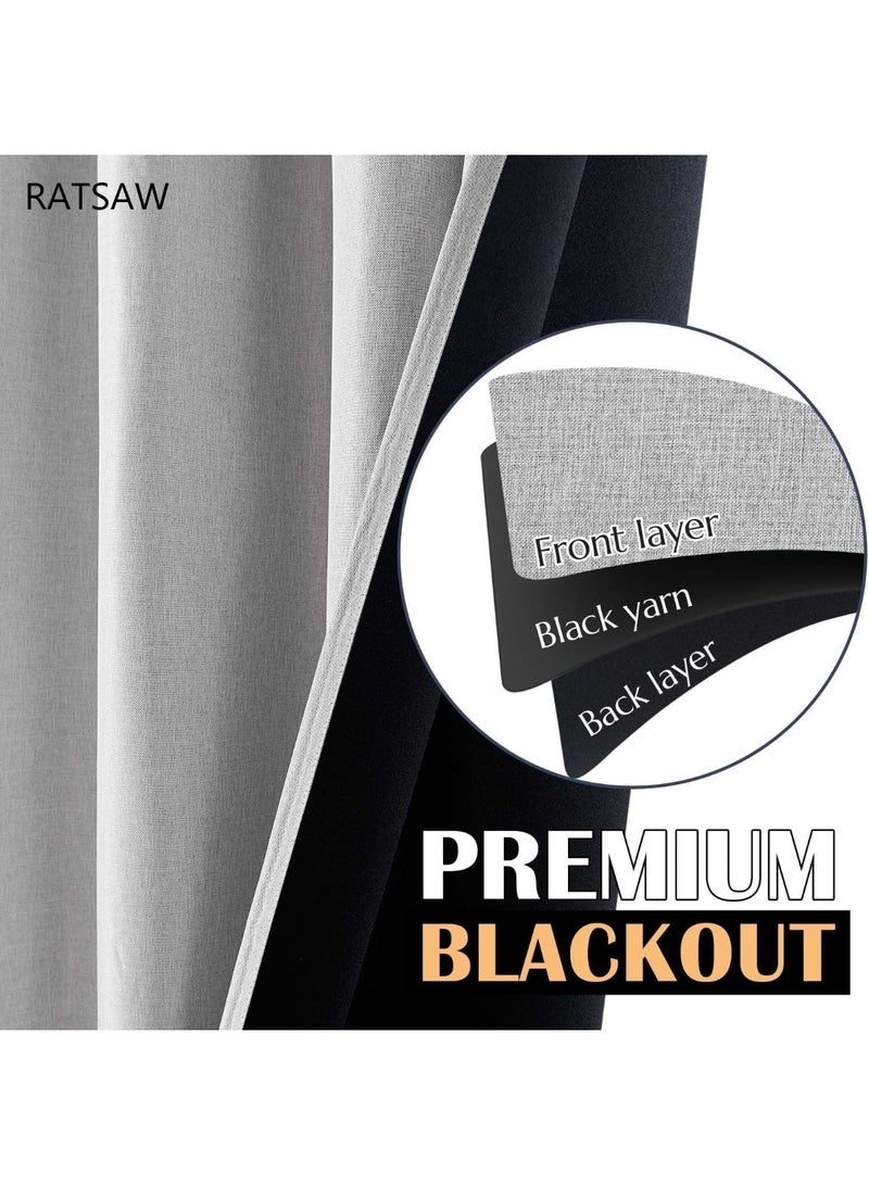 رات سو ستائر الكتان Faux الكتان 1 لوحة عازلة للحرارة غرفة تعتيم جدائل النافذة العلوية ستائر جدائل ضوء منع التعتيم أغلفة غرفة المعيشة ضوء رمادي 132*213 سم - Image 4