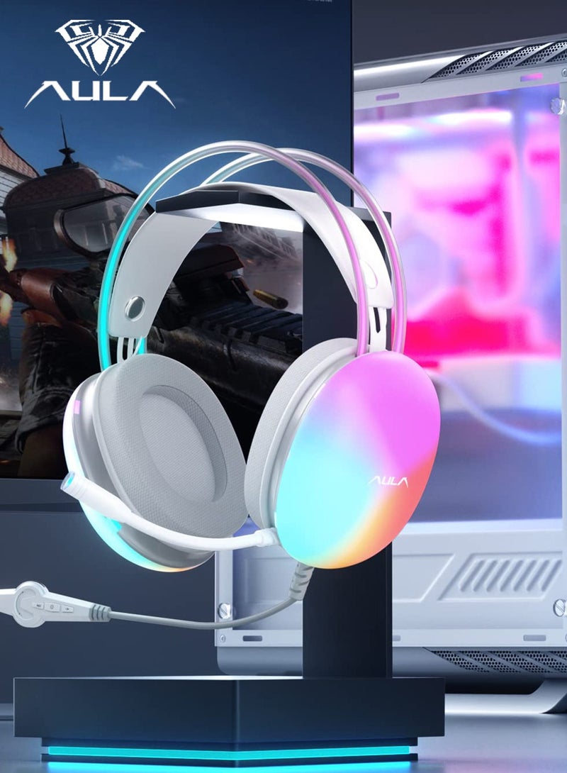 أولا سماعة رأس للألعاب RGB، صوت محيطي 7.1، سماعة رأس للألعاب USB مزودة بميكروفون Bluetooth ENC لإلغاء الضوضاء، سماعة رأس RGB بإضاءة خلفية قوس قزح  سماعة رأس بمحرك 50 مم لأجهزة الكمبيوتر PS5 PS4 Mac Switch - Image 1