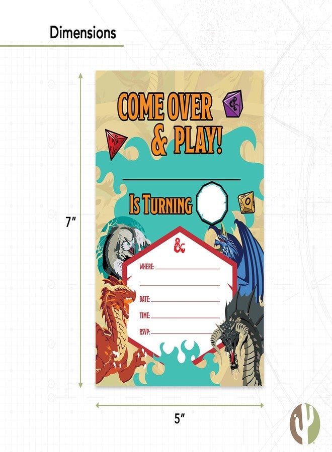 ديزرت كاكتوس بطاقات دعوة عيد ميلاد سعيد بتصميم صبار صحراوي، مستوحاة من لعبة Dungeons & Dragons (D&D)، ١٠ بطاقات مع أظرف، بتصميم دونات، مناسبة لحفلات الأولاد والبنات والأطفال (النمط C). - Image 3