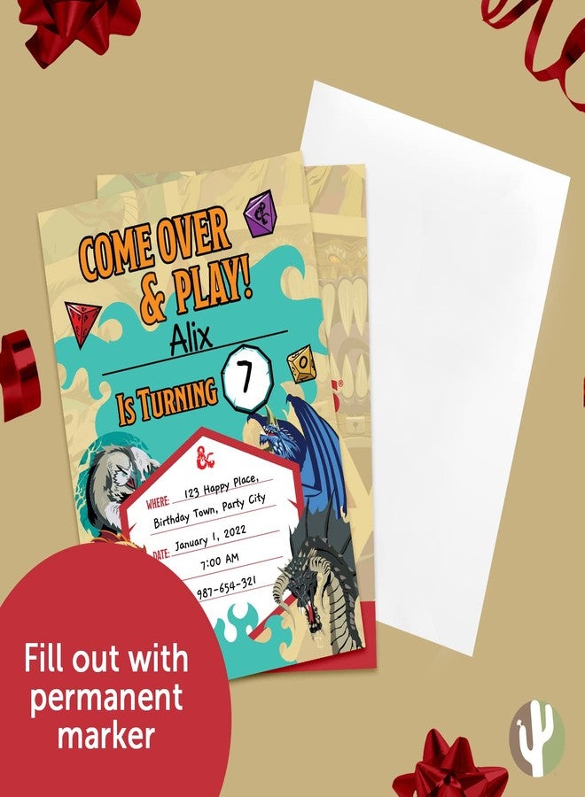 ديزرت كاكتوس بطاقات دعوة عيد ميلاد سعيد بتصميم صبار صحراوي، مستوحاة من لعبة Dungeons & Dragons (D&D)، ١٠ بطاقات مع أظرف، بتصميم دونات، مناسبة لحفلات الأولاد والبنات والأطفال (النمط C). - Image 5