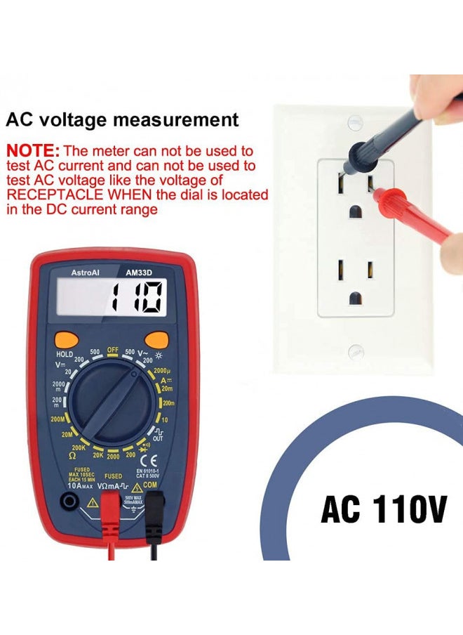 AstroAI AstroAI Multimeter Tester 2000 Counts Digital Multimeter with DC AC Voltmeter and Ohm Volt Amp Meter ; Measures Voltage, Current, Resistance; Tests Live Wire, Continuity  - Image 3
