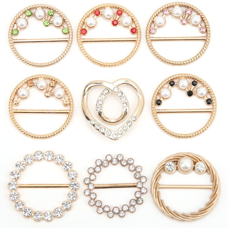 Rhinestone Scarf Buckle: 9 Styles High-Quality Metal - Strong Hold Smooth Surface Scarf Clip for Wedding Party Daily Wear Women - Image 1