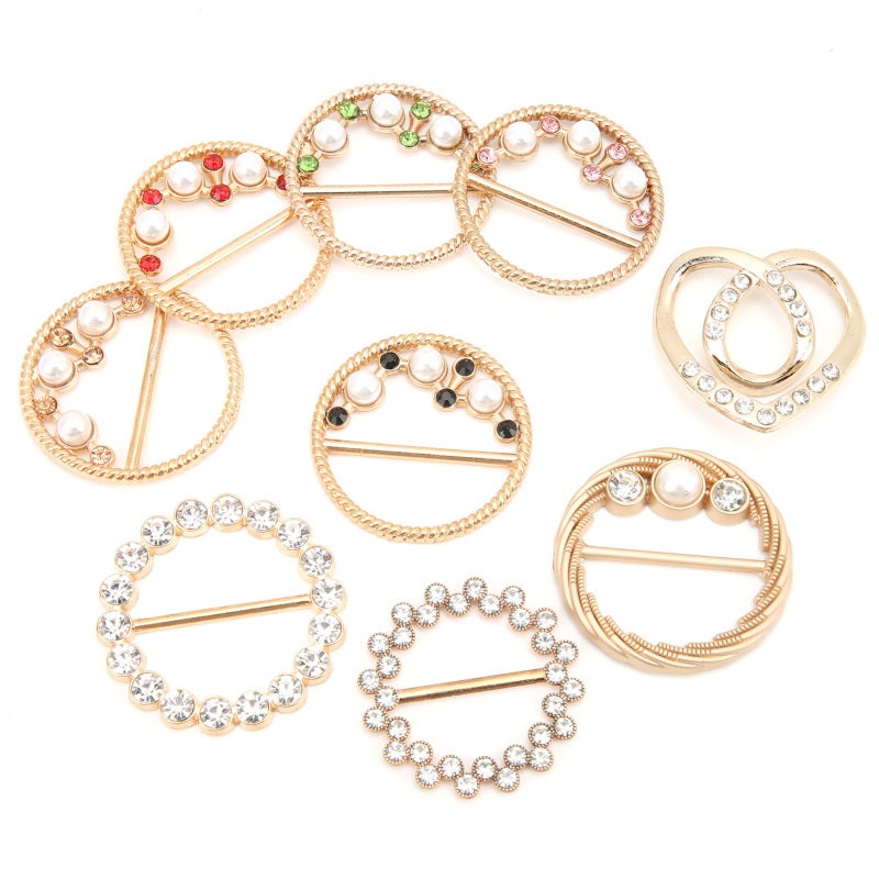 Rhinestone Scarf Buckle: 9 Styles High-Quality Metal - Strong Hold Smooth Surface Scarf Clip for Wedding Party Daily Wear Women - Image 3