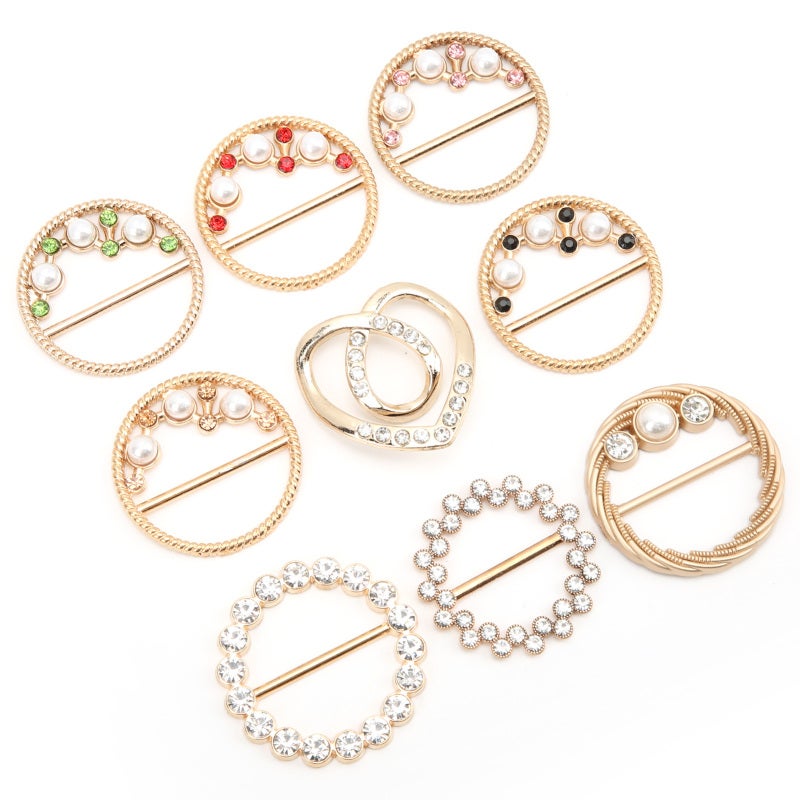 Rhinestone Scarf Buckle: 9 Styles High-Quality Metal - Strong Hold Smooth Surface Scarf Clip for Wedding Party Daily Wear Women - Image 5