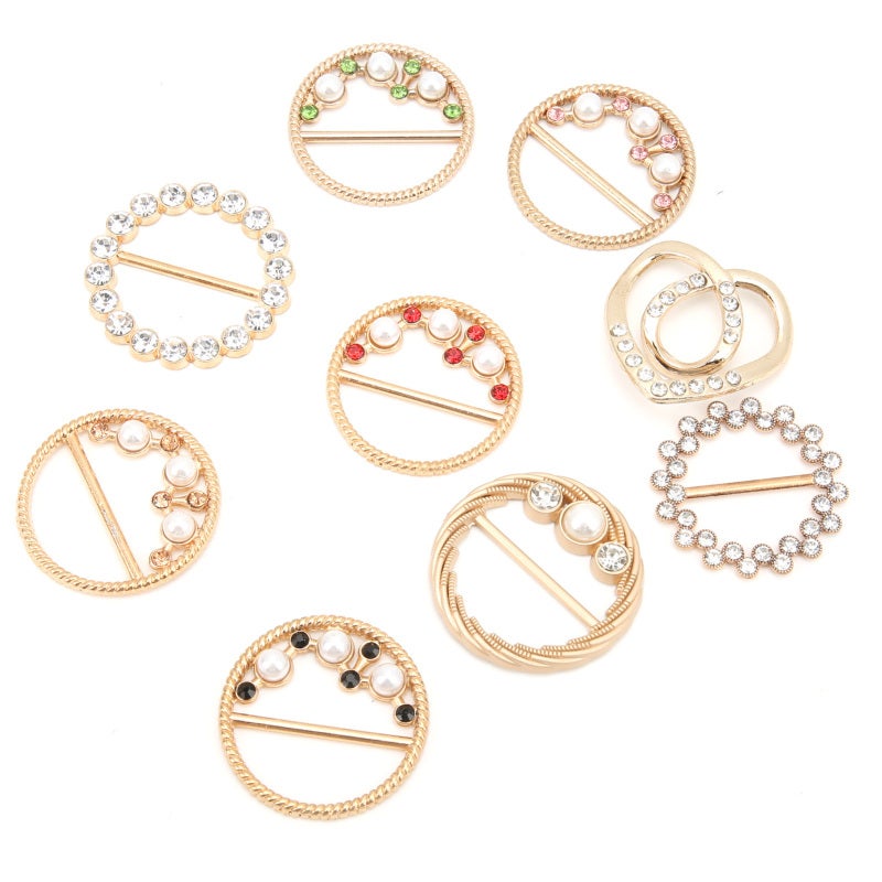 Rhinestone Scarf Buckle: 9 Styles High-Quality Metal - Strong Hold Smooth Surface Scarf Clip for Wedding Party Daily Wear Women - Image 4