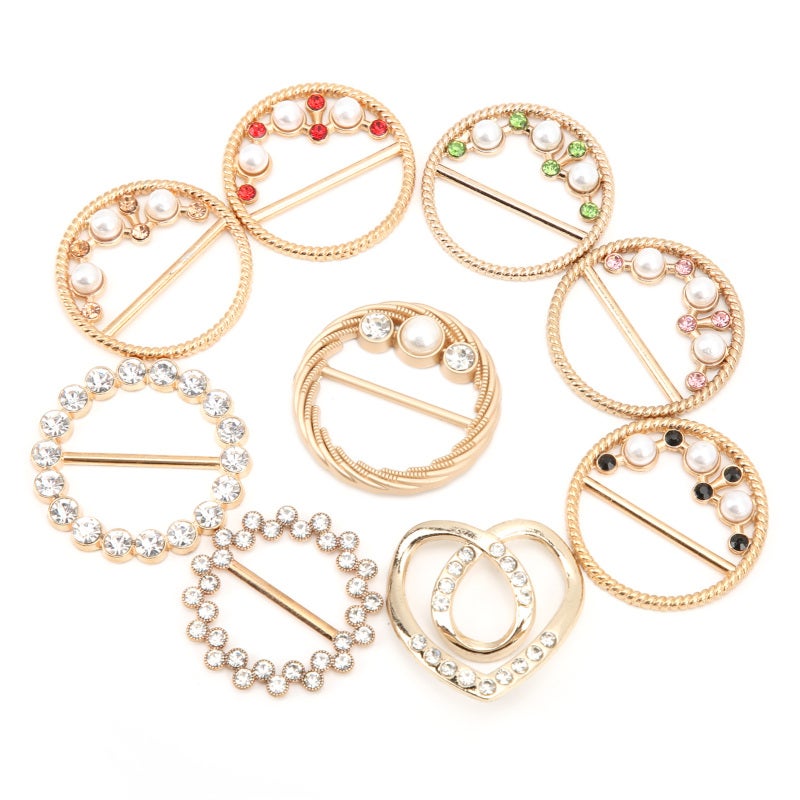 Rhinestone Scarf Buckle: 9 Styles High-Quality Metal - Strong Hold Smooth Surface Scarf Clip for Wedding Party Daily Wear Women - Image 2