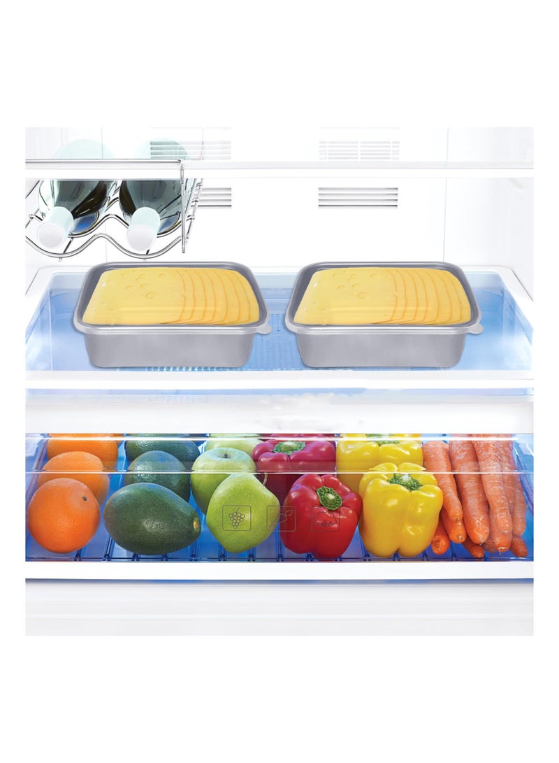 KASTWAVE حاويات تخزين الجبنة من الفولاذ المقاوم للصدأ مع أغطية، حاوية لحم الغداء للثلاجة، صندوق تخزين لحم دلي محكم، تحافظ على نضارة الجبنة ونكهتها، آمنة للفرن/غسالة الصحون/الفريزر، 2 قطعة - Image 4