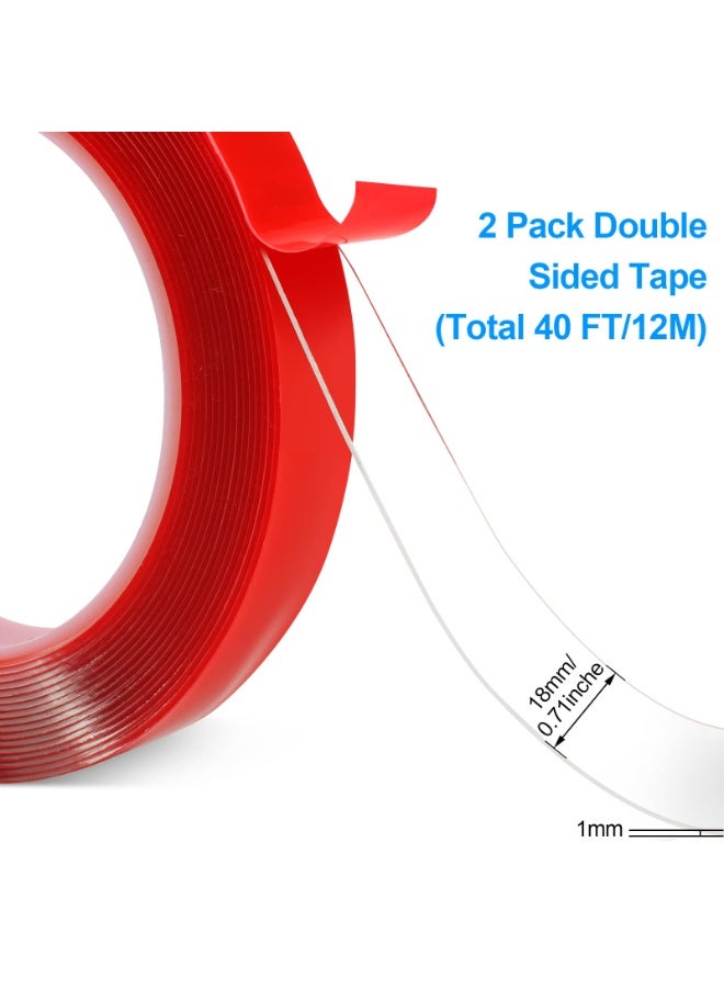 Double Sided Tape 2 Pack Heavy Duty, (3/4" Width, Total 20 FT) Clear Adhesive Waterproof Removable Double Sided Mounting Tape for Carpet Fix, Home Office Wall Decor, DIY Crafts, Car Glass Decor - Image 2
