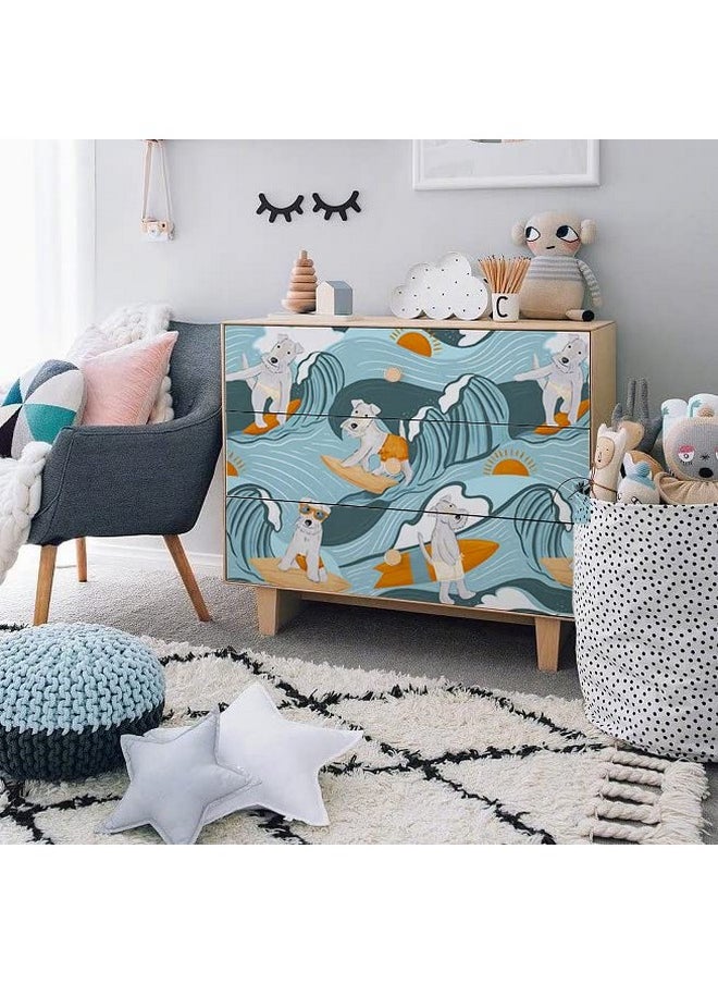 HAOKHOME 99055 Dog Wallpaper Stick And Peel Wave Removable Wall Paper Blue/Orange Vinyl Stick On Wall Mural Decor 17.7In X 9.8Ft  - Image 5
