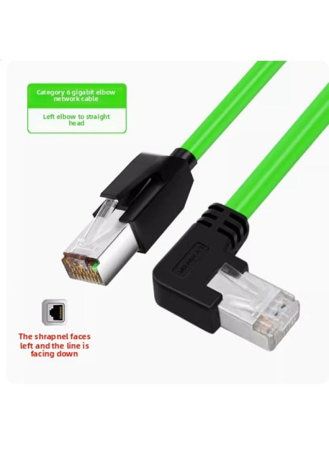 Generic Super Six-class Network Cable Elbow High Flexible Drag Chain Shield Gigabit Industrial Camera Network Cable Office Router Network Jumper-Color:Green (straight To Left)-Line Length:20 Meters  - Image 1