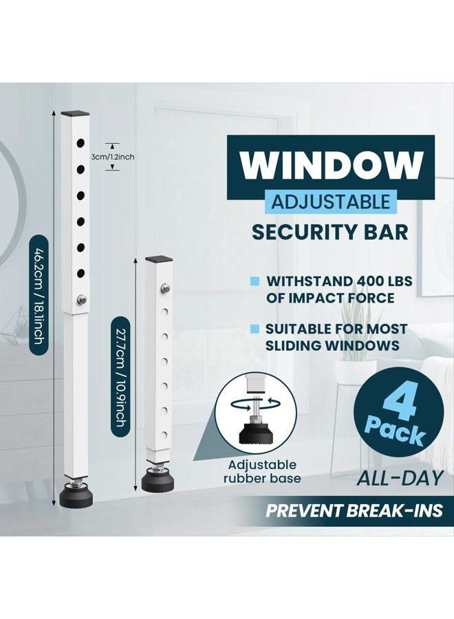 Gadgetzan Adjustable Window Security Bar,11-18 Inch Sliding Door Security Bar Lock with Rubber Base,Window Stopper for Patio Sliding Glass Door/Sliding Window/Child Safety/Anti-Theft (White - 4 Pack) - Image 2