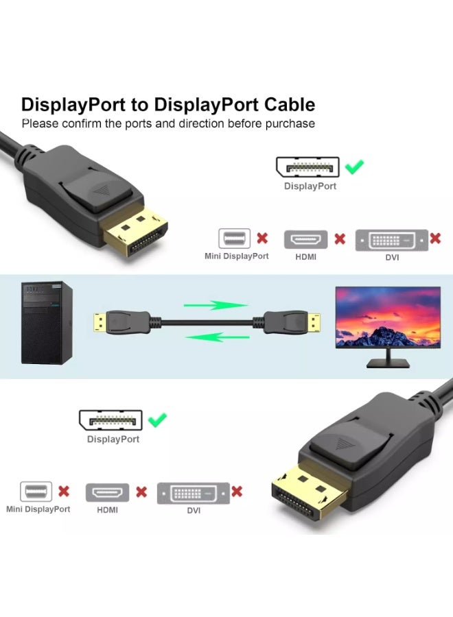 كابل DisplayPort إلى DisplayPort، مطلي بالذهب، يدعم دقة 4K@60Hz، و2K@144Hz (طول 1.8 متر) - Image 3
