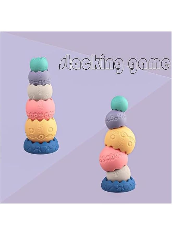 ألعاب أطفال من 6 إلي 12 شهر، ألعاب مونتيسوري للأطفال من عمر 6-12 شهر، تتضمن مكعبات بناء قابلة للتكديس وألعاب تسنين ناعمة وكرات حسية للأطفال الصغار (بيضاوية (6 قطع)، سيليكون - Image 4