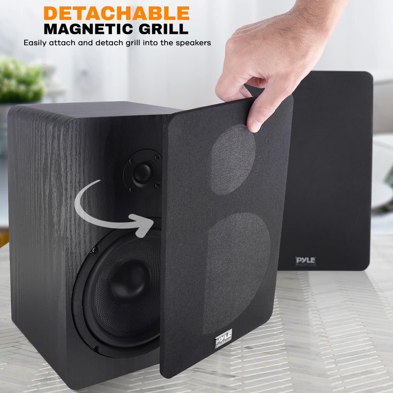 PyleUsa Wood Bookshelf Speaker - 200W Peak - 6.5 in Woofer - .75mm Dome Tweeter - Wall-Mountable Passive Home Theater Satellite - Audiophile Components - Superior Sound - PSMSP6 - Black, Pair - Image 3