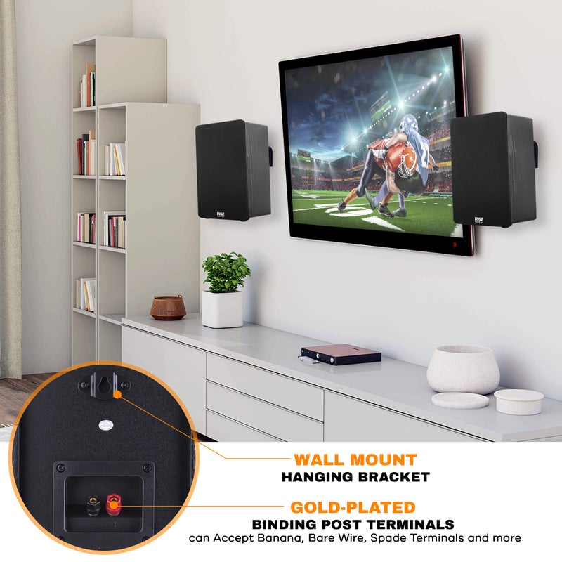 PyleUsa Wood Bookshelf Speaker - 200W Peak - 6.5 in Woofer - .75mm Dome Tweeter - Wall-Mountable Passive Home Theater Satellite - Audiophile Components - Superior Sound - PSMSP6 - Black, Pair - Image 5