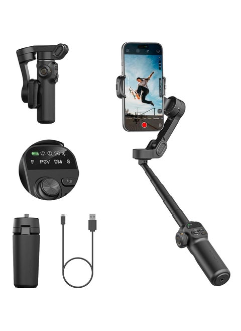 Smart X2 Gimbal Stabilizer, 3-axis Smartphone Gimbal Built-in 20cm Extension Rod, Portable Tripod, 360°Rotation Tracking Shooting, Video Recording, Black