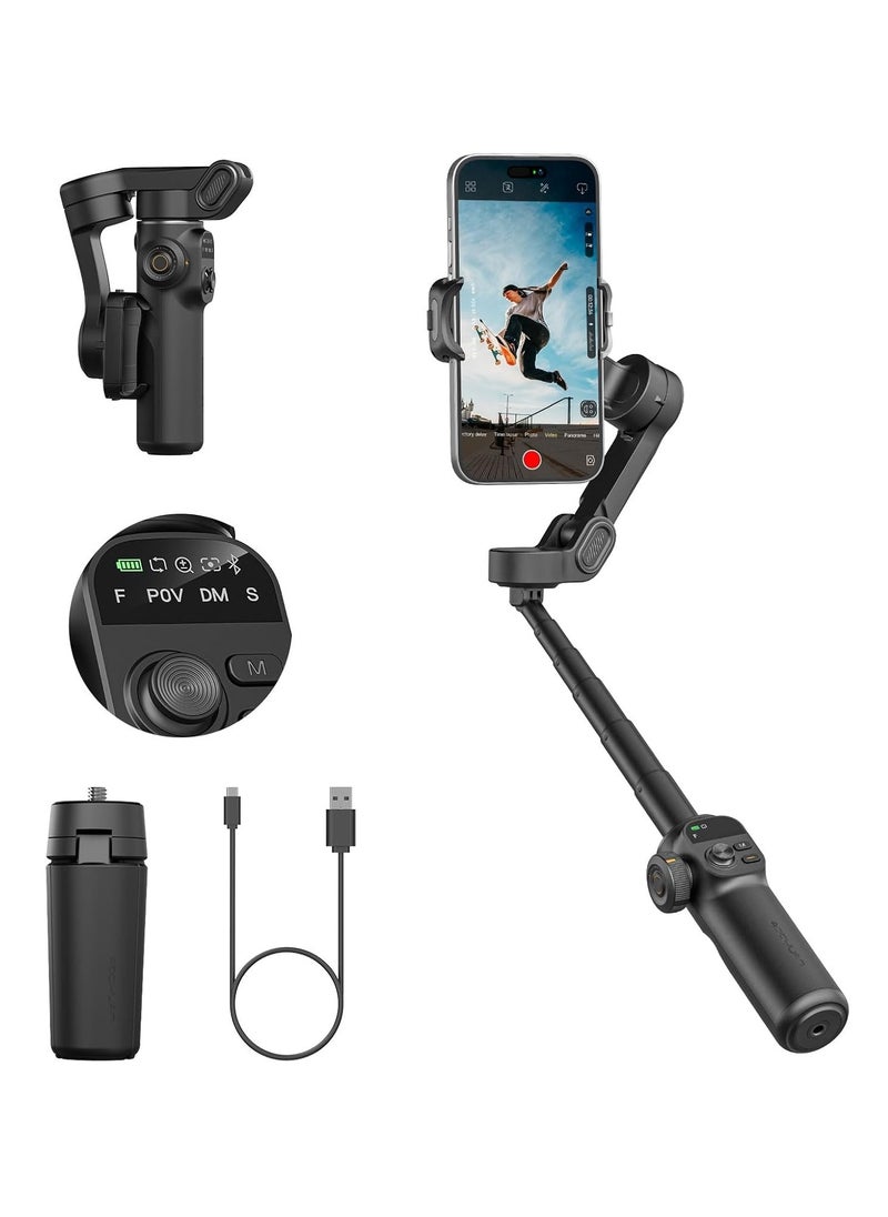 AOCHUAN Smart X2 Gimbal Stabilizer, 3-axis Smartphone Gimbal Built-in 20cm Extension Rod, Portable Tripod, 360°Rotation Tracking Shooting, Video Recording, Black  - Image 1