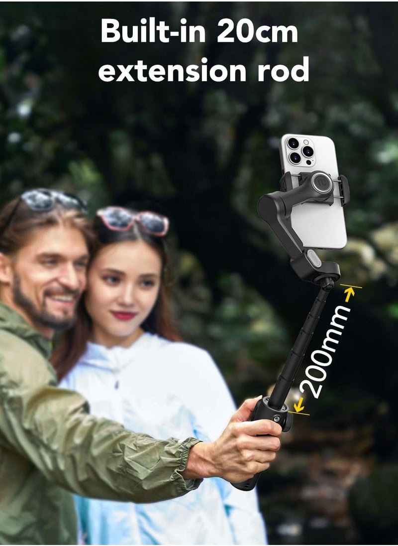 AOCHUAN Smart X2 Gimbal Stabilizer, 3-axis Smartphone Gimbal Built-in 20cm Extension Rod, Portable Tripod, 360°Rotation Tracking Shooting, Video Recording, Black  - Image 2