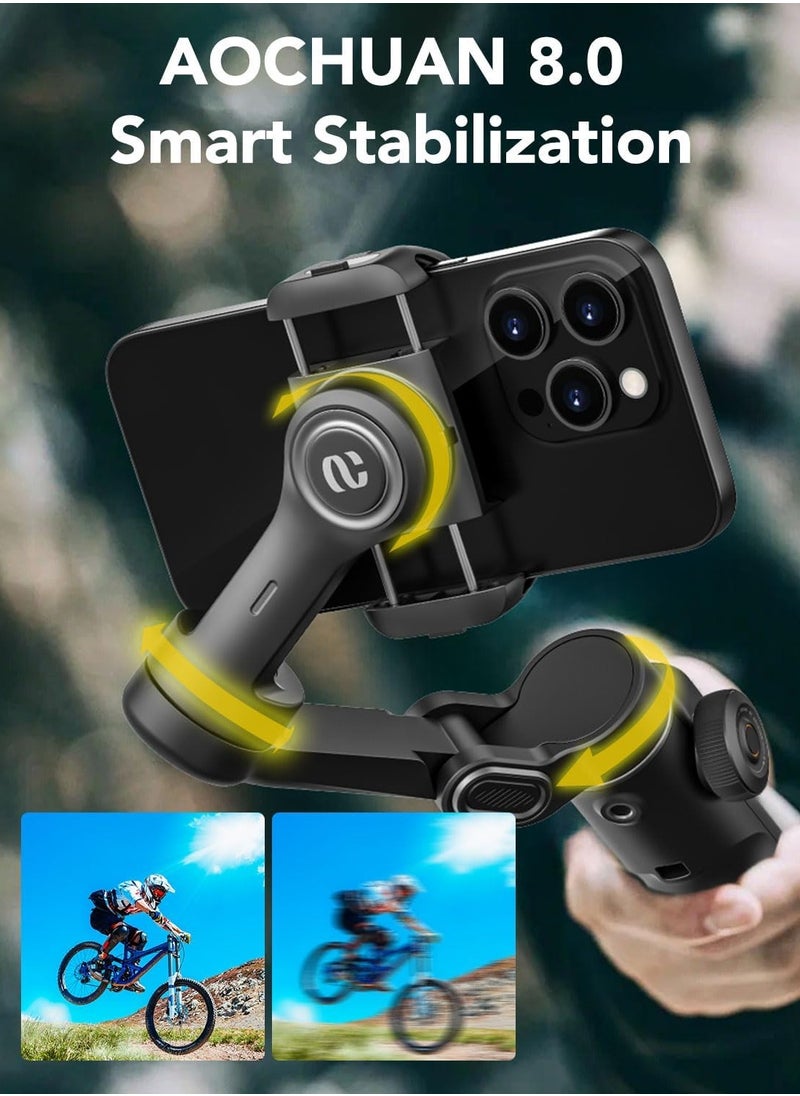 AOCHUAN Smart X2 Gimbal Stabilizer, 3-axis Smartphone Gimbal Built-in 20cm Extension Rod, Portable Tripod, 360°Rotation Tracking Shooting, Video Recording, Black  - Image 3