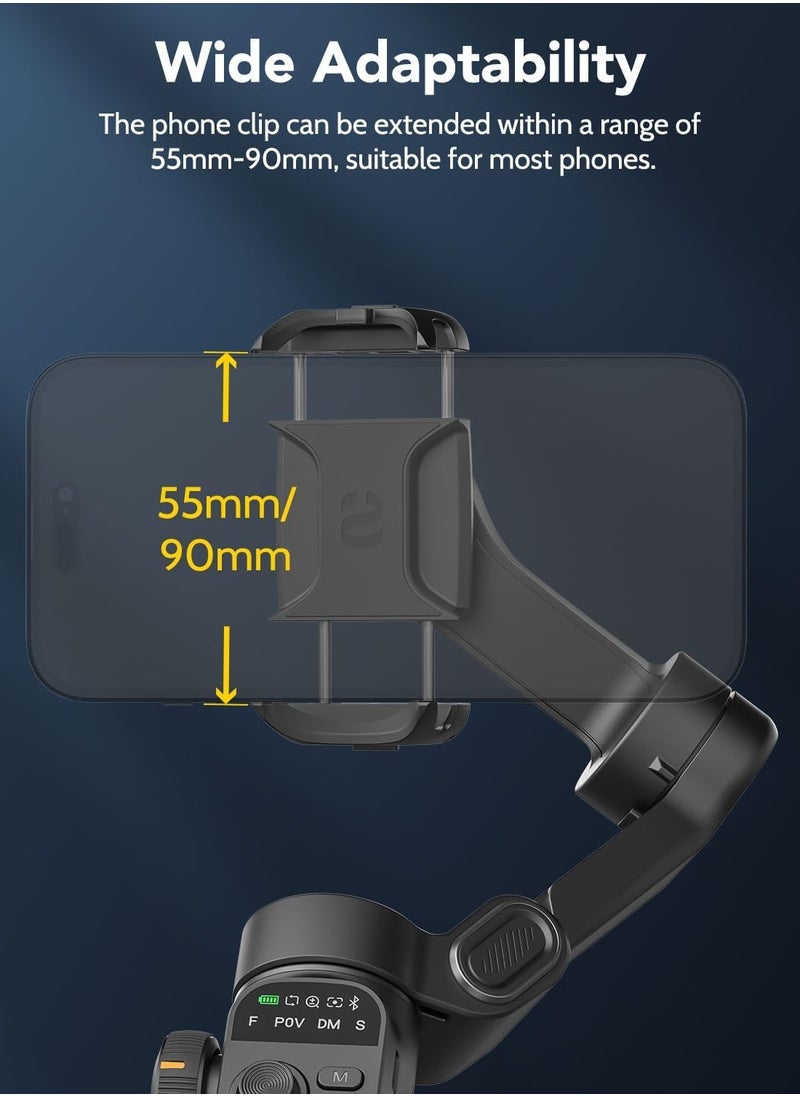 AOCHUAN Smart X2 Gimbal Stabilizer, 3-axis Smartphone Gimbal Built-in 20cm Extension Rod, Portable Tripod, 360°Rotation Tracking Shooting, Video Recording, Black  - Image 5
