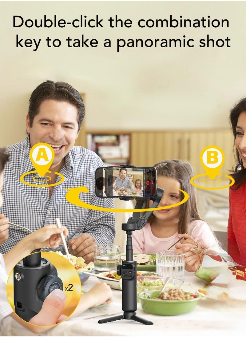 Smart X2 Gimbal Stabilizer, 3-axis Smartphone Gimbal Built-in 20cm Extension Rod, Portable Tripod, 360°Rotation Tracking Shooting, Video Recording, Black