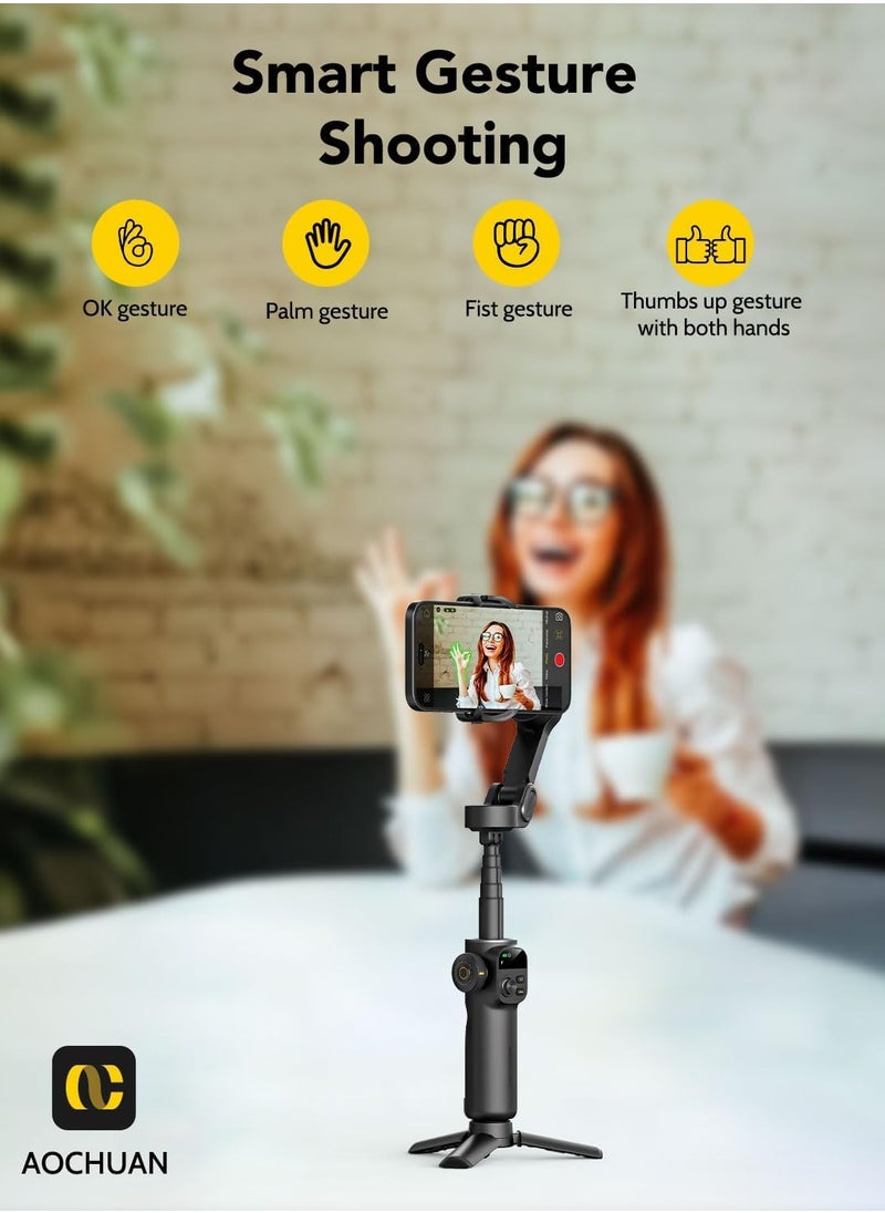 Smart X2 Gimbal Stabilizer, 3-axis Smartphone Gimbal Built-in 20cm Extension Rod, Portable Tripod, 360°Rotation Tracking Shooting, Video Recording, Black