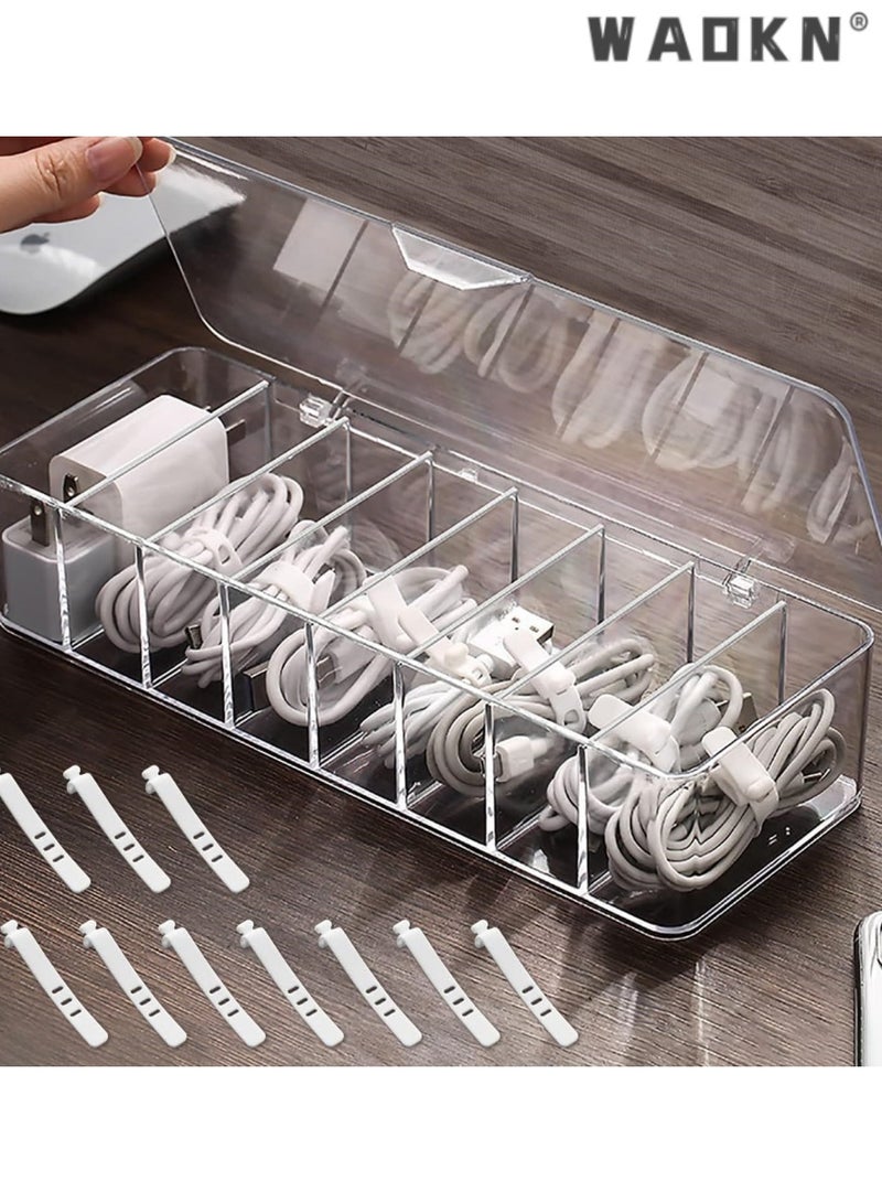 WAOKN Data Cable Organizer Box, Clear Electronics Organizer Boxes, Plastic Cable Management Box, 8 Capacity Acrylic Charger Organizer, Electronics Organizer for Office, Home Use - Image 1