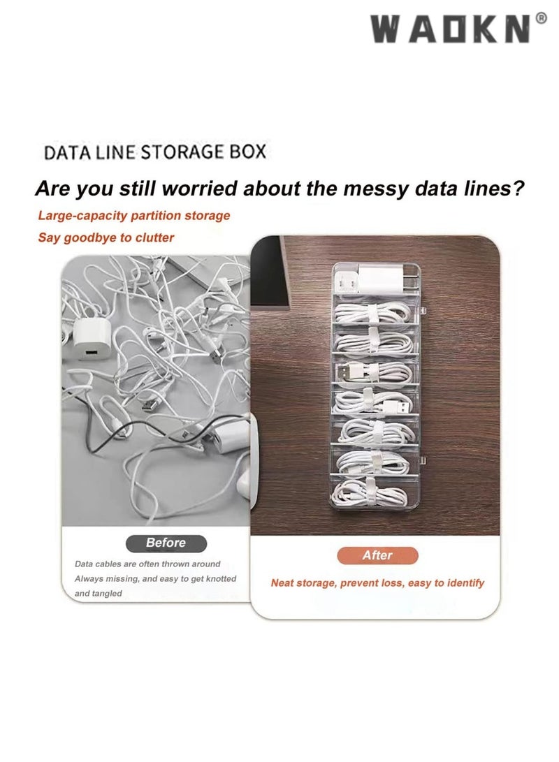 WAOKN Data Cable Organizer Box, Clear Electronics Organizer Boxes, Plastic Cable Management Box, 8 Capacity Acrylic Charger Organizer, Electronics Organizer for Office, Home Use - Image 3
