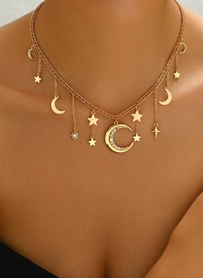 Take Two Rhinestone Moon Star Decor Pendant Necklace - Image 5