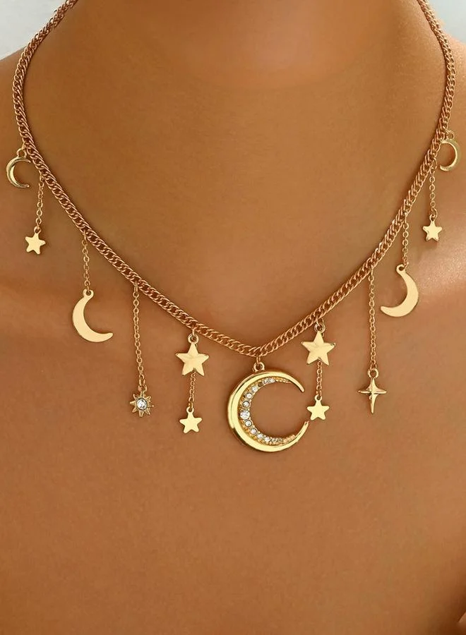 Take Two Take Two Rhinestone Moon Star Decor Pendant Necklace