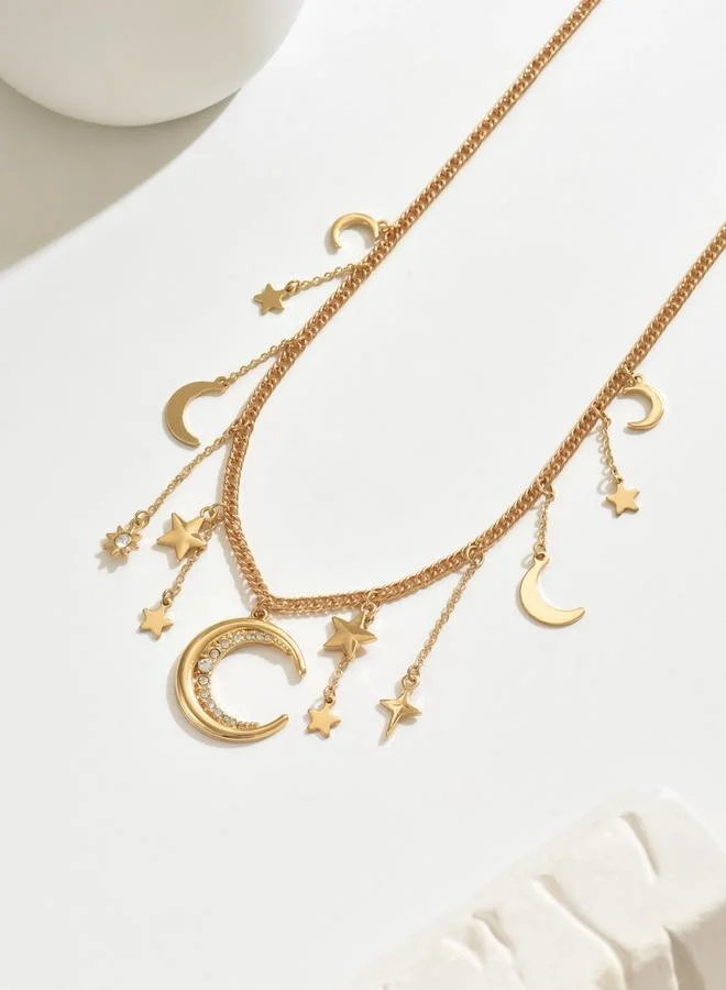 Take Two Take Two Rhinestone Moon Star Decor Pendant Necklace