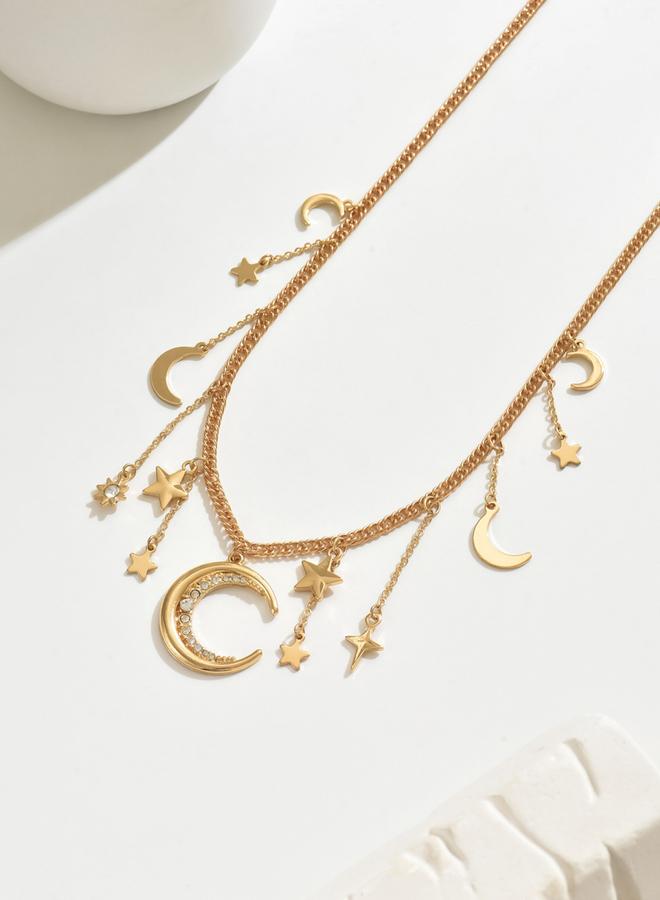 Take Two Rhinestone Moon Star Decor Pendant Necklace - Image 4