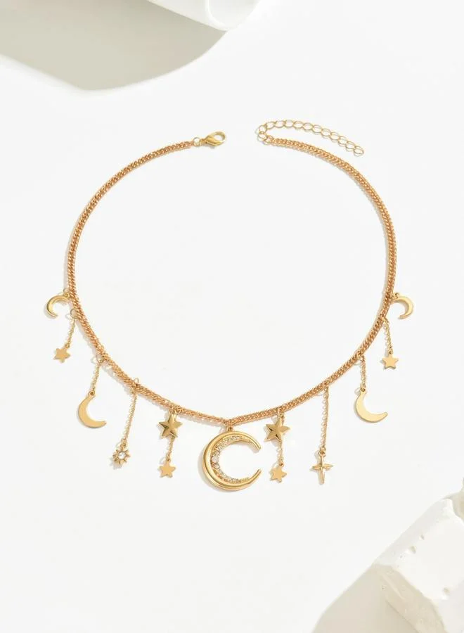 Take Two Take Two Rhinestone Moon Star Decor Pendant Necklace