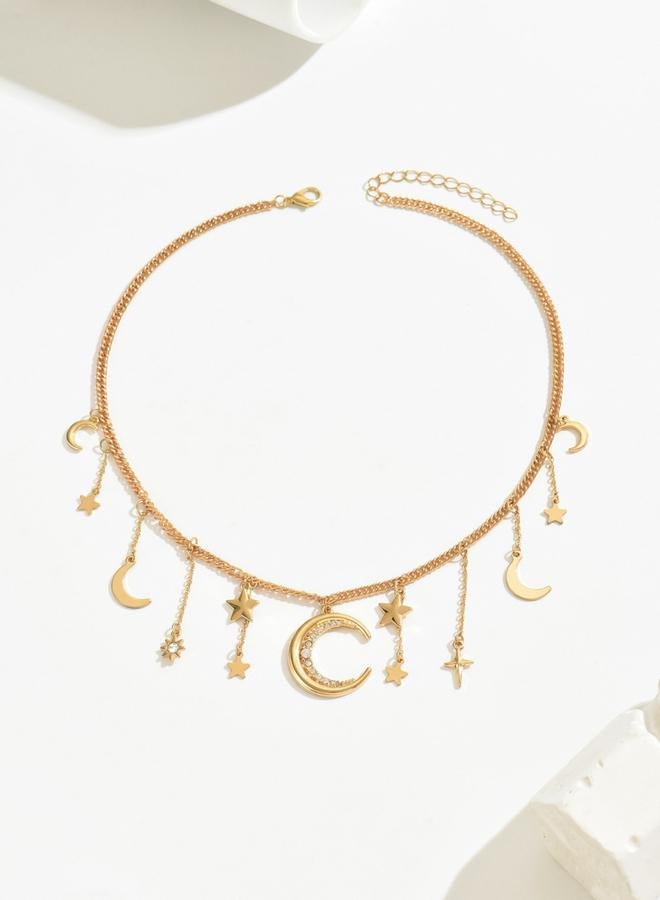 Take Two Rhinestone Moon Star Decor Pendant Necklace - Image 3