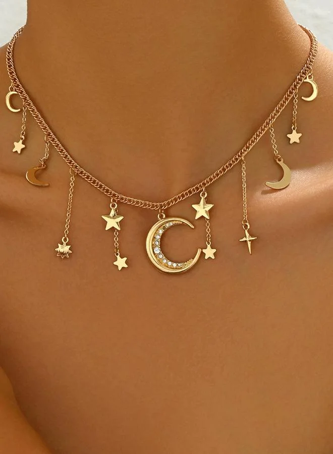 Take Two Take Two Rhinestone Moon Star Decor Pendant Necklace
