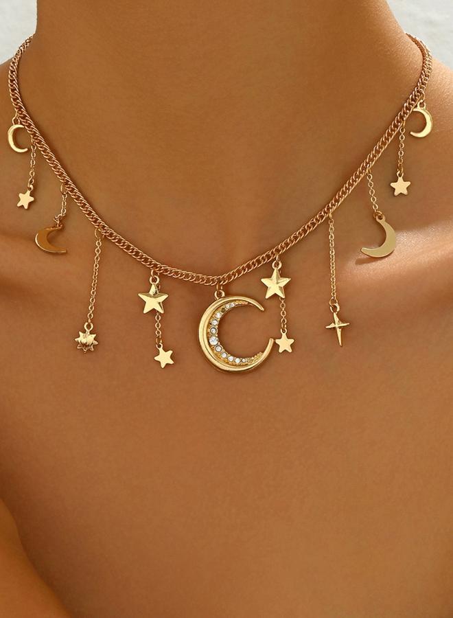 Take Two Rhinestone Moon Star Decor Pendant Necklace - Image 2