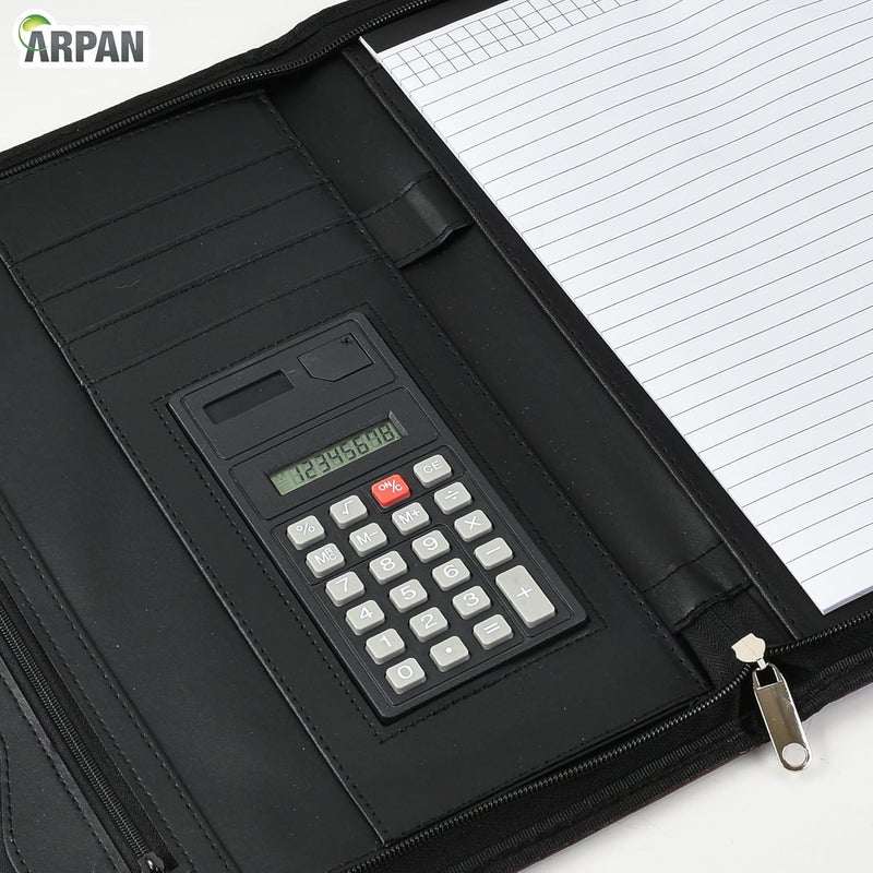 Arpan Soft Touch Conference Folder Portfolio A4 with Calculator & Pad - Chocolate Brown - Image 5