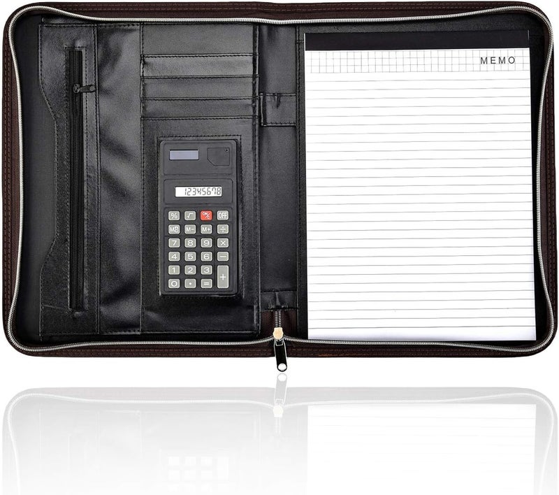 Arpan Soft Touch Conference Folder Portfolio A4 with Calculator & Pad - Chocolate Brown - Image 4