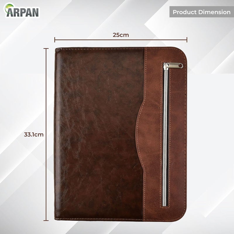 Arpan Soft Touch Conference Folder Portfolio A4 with Calculator & Pad - Chocolate Brown - Image 3