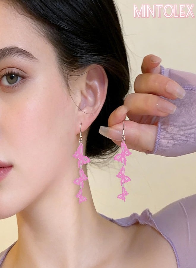 Mintolex Butterfly Dangle Earrings for Women Triple Acrylic Butterfly Drop Earrings with Stainless Steel Hooks Cute Spring Insect Jewelry, Pink - Image 2