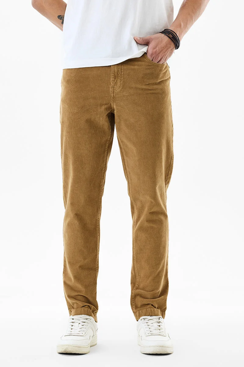 سنيتش Regular Fit Stretch Corduroy Tan Trousers