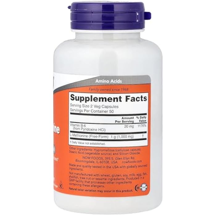 now L-Methionine 500 mg 100 Caps - Image 2