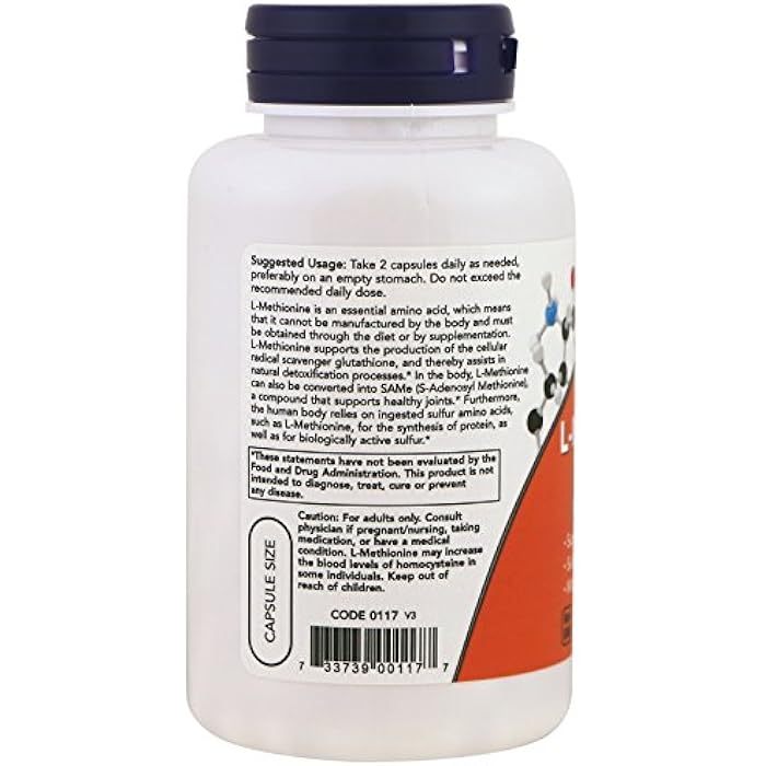 now L-Methionine 500 mg 100 Caps - Image 3