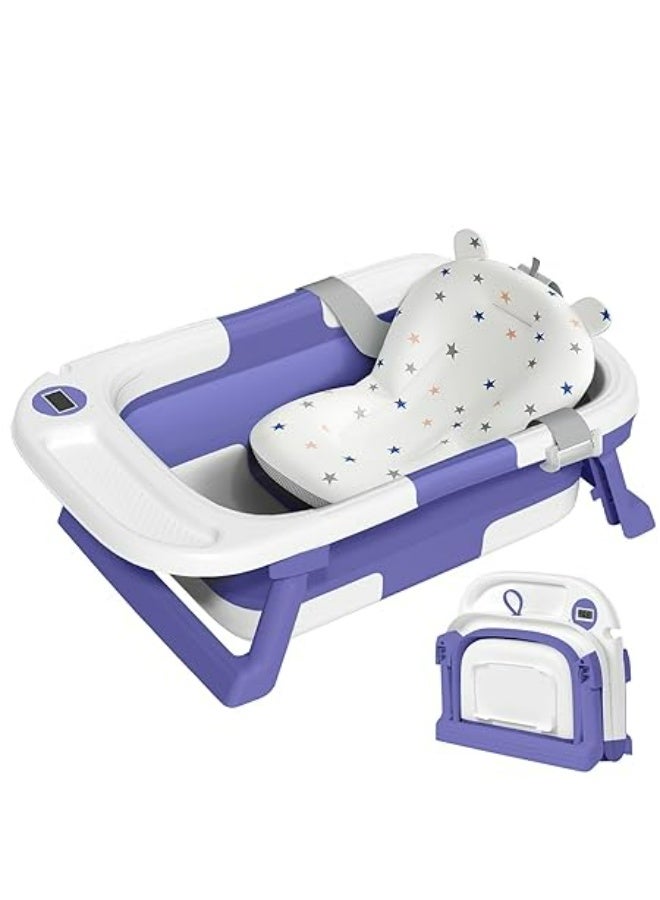Collapsible Baby Bathtub with Thermometer & Soft Cushion – Foldable Portable Tub 0–36 Months, No‑Slip Feet & Easy Drain Plug | Ideal Baby Shower Gift - Image 1