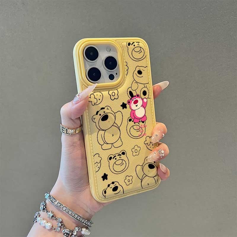 Apple iPhone 16 Pro Max Phone Case, TPU Shockproof, Fashionable Cartoon Bear Textured Case (Yellow)