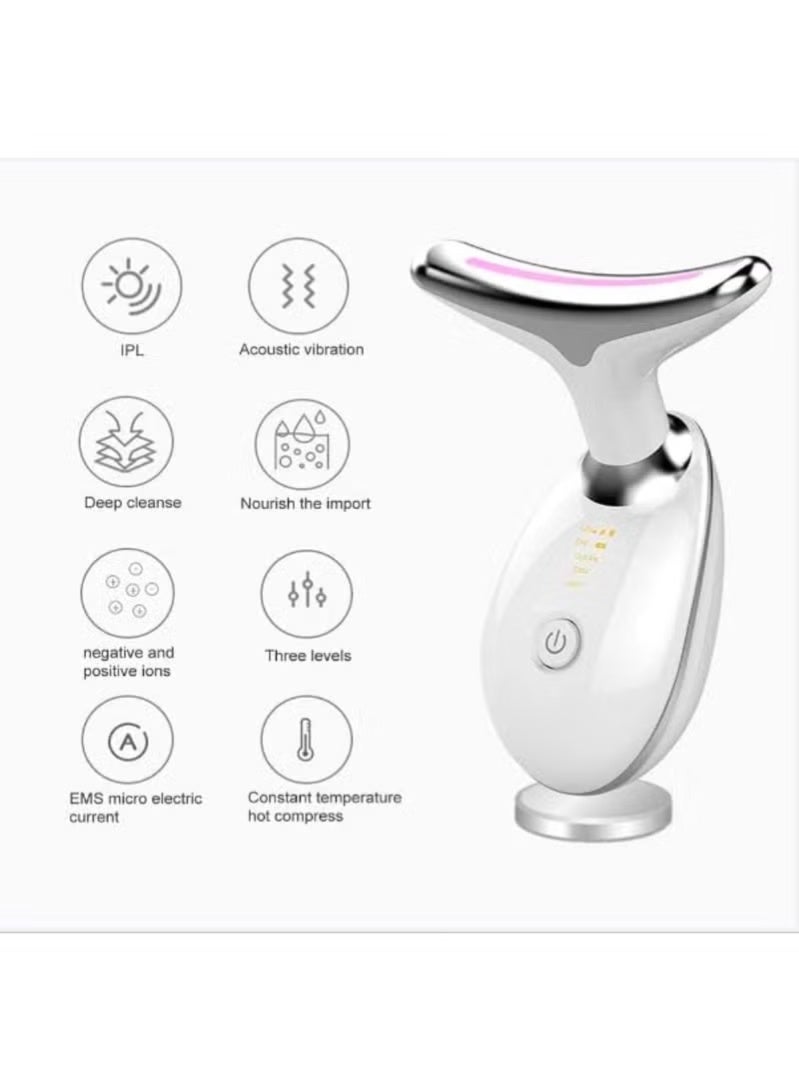 Face and neck lifting device, ultrasonic facial massager, wrinkle remover, skin rejuvenation, anti-aging, rechargeable, 3 modes, white - Image 1